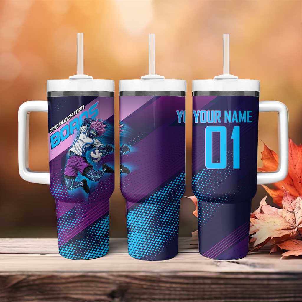 Personalized Boros Volleyball Action Design Tumbler With Handle With a dynamic sporty style in purple and blue.
