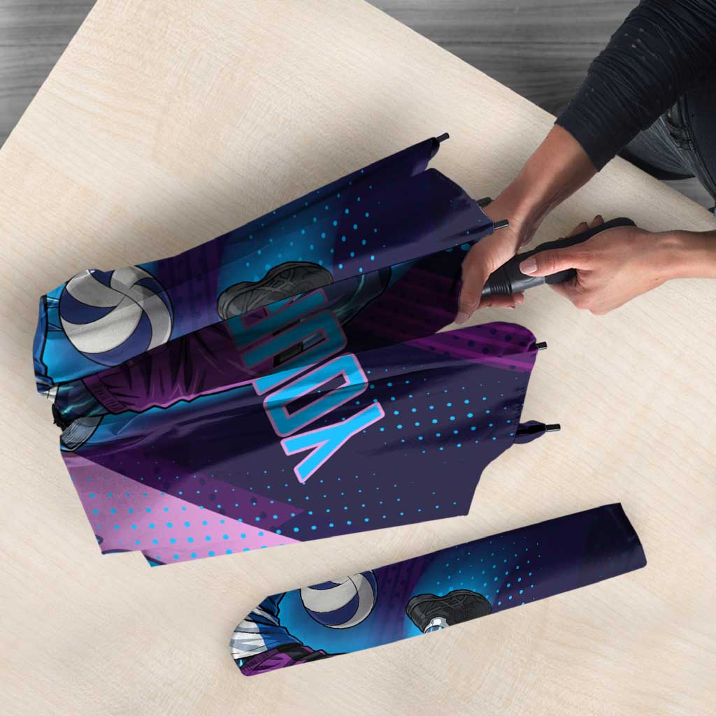 Personalized Boros Volleyball Action Design Umbrella With a dynamic sporty style in purple and blue.
