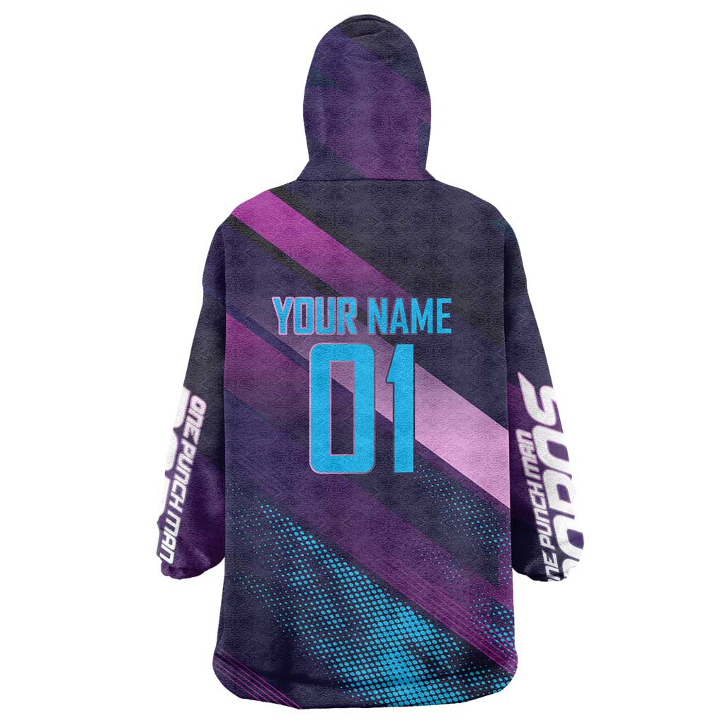 Personalized Boros Volleyball Action Design Wearable Blanket Hoodie With a dynamic sporty style in purple and blue.