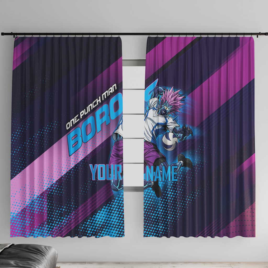 Personalized Boros Volleyball Action Design Window Curtain With a dynamic sporty style in purple and blue.