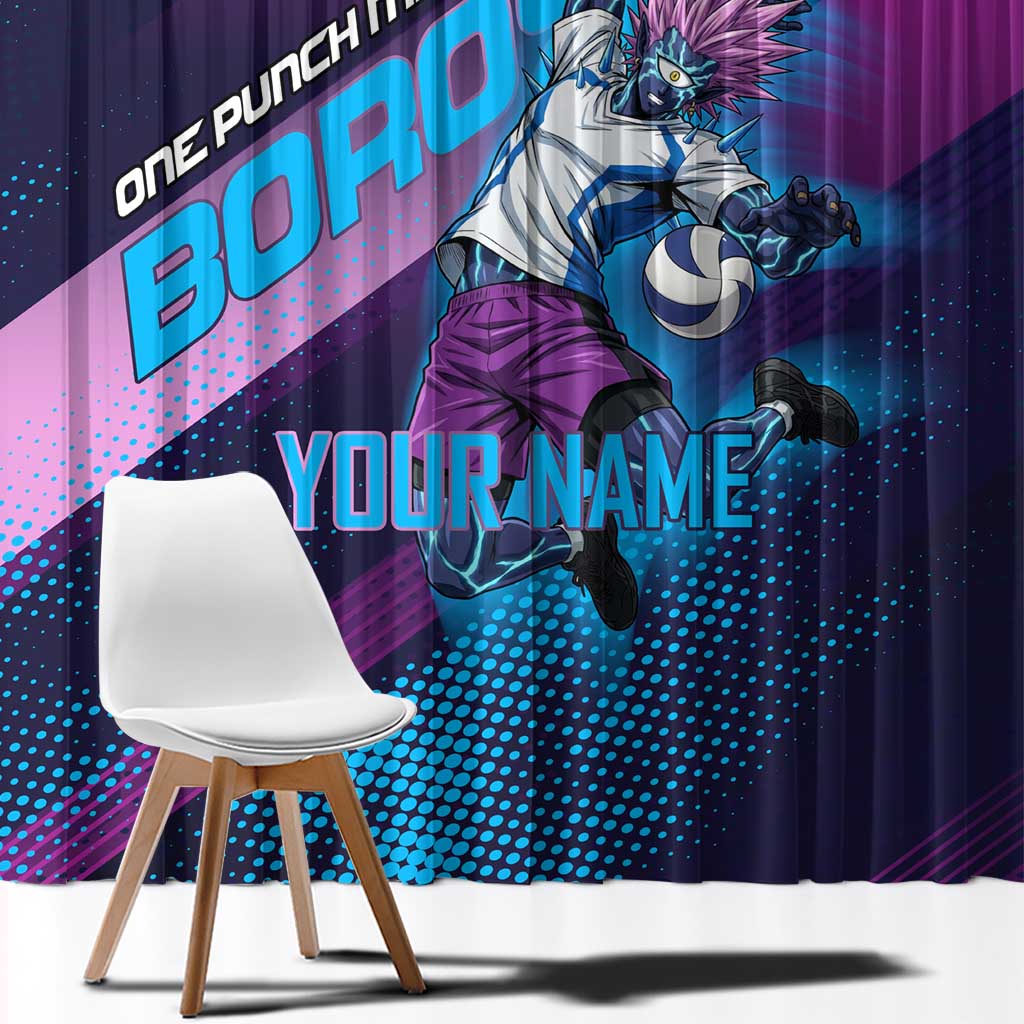 Personalized Boros Volleyball Action Design Window Curtain With a dynamic sporty style in purple and blue.