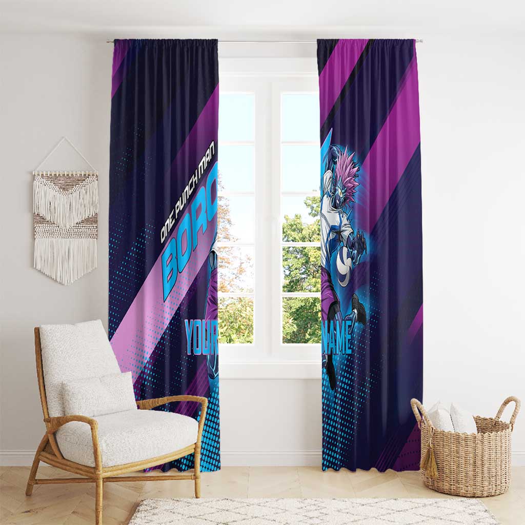 Personalized Boros Volleyball Action Design Window Curtain With a dynamic sporty style in purple and blue.