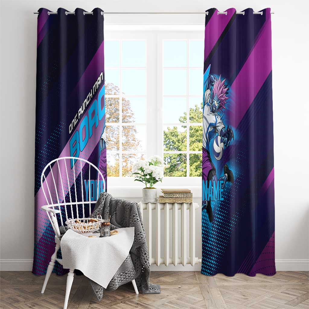 Personalized Boros Volleyball Action Design Window Curtain With a dynamic sporty style in purple and blue.