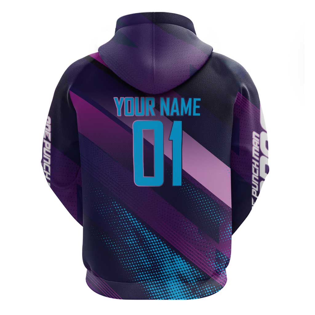 Personalized Boros Volleyball Action Design Zip Hoodie With a dynamic sporty style in purple and blue.
