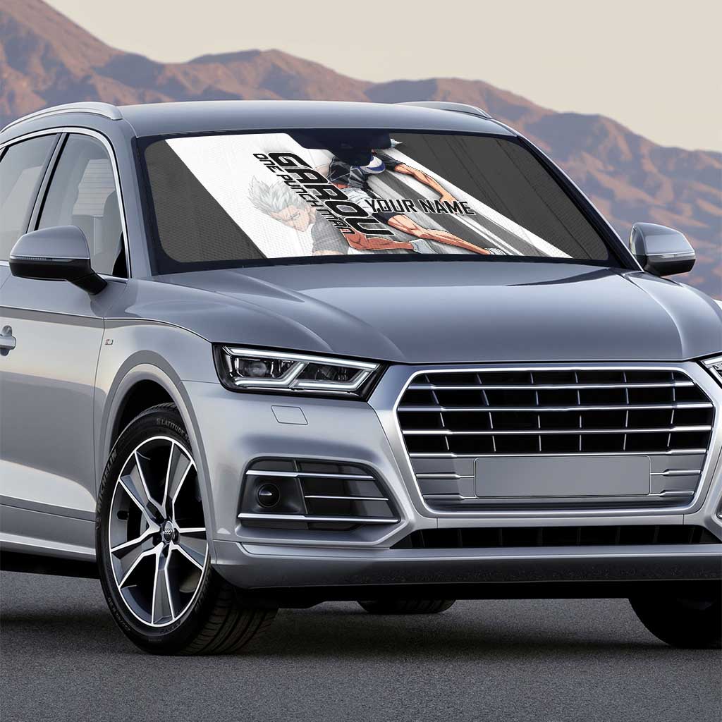 Personalized Garou Volleyball Action Design Auto Sun Shade with Monochrome Stripes and Dynamic Pose