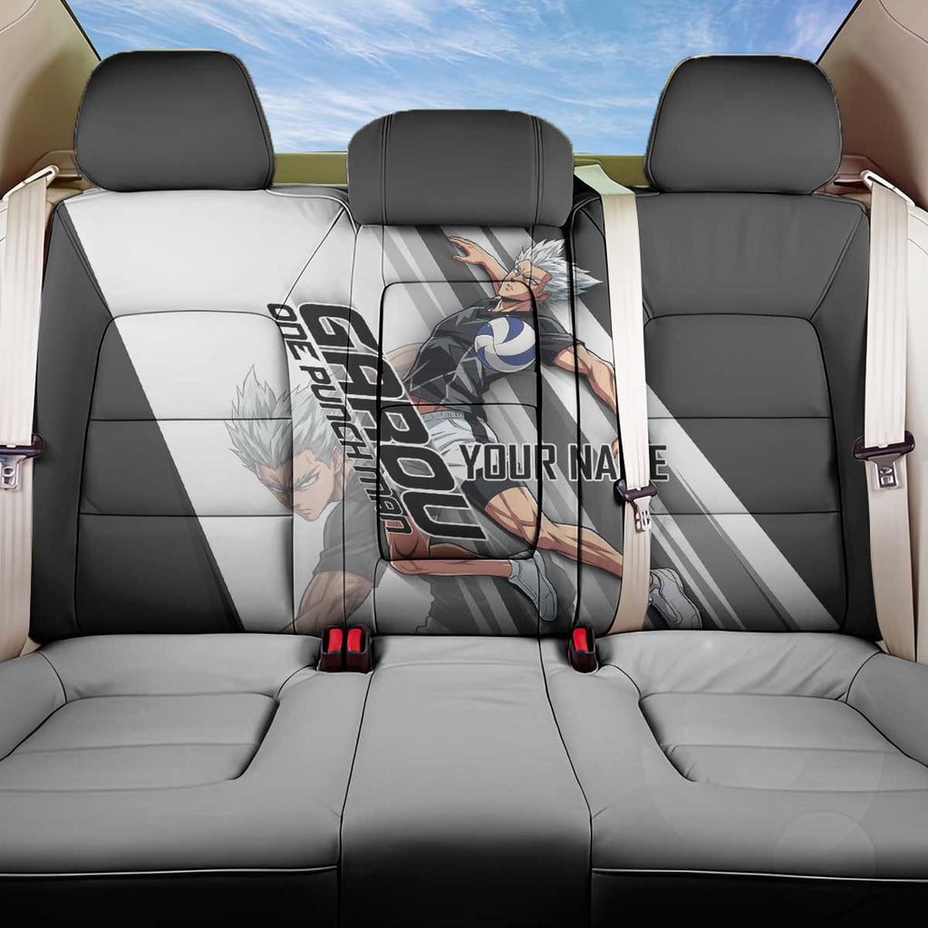 Personalized Garou Volleyball Action Design Back Car Seat Cover with Monochrome Stripes and Dynamic Pose