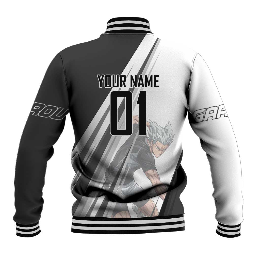 Personalized Garou Volleyball Action Design Baseball Jacket with Monochrome Stripes and Dynamic Pose