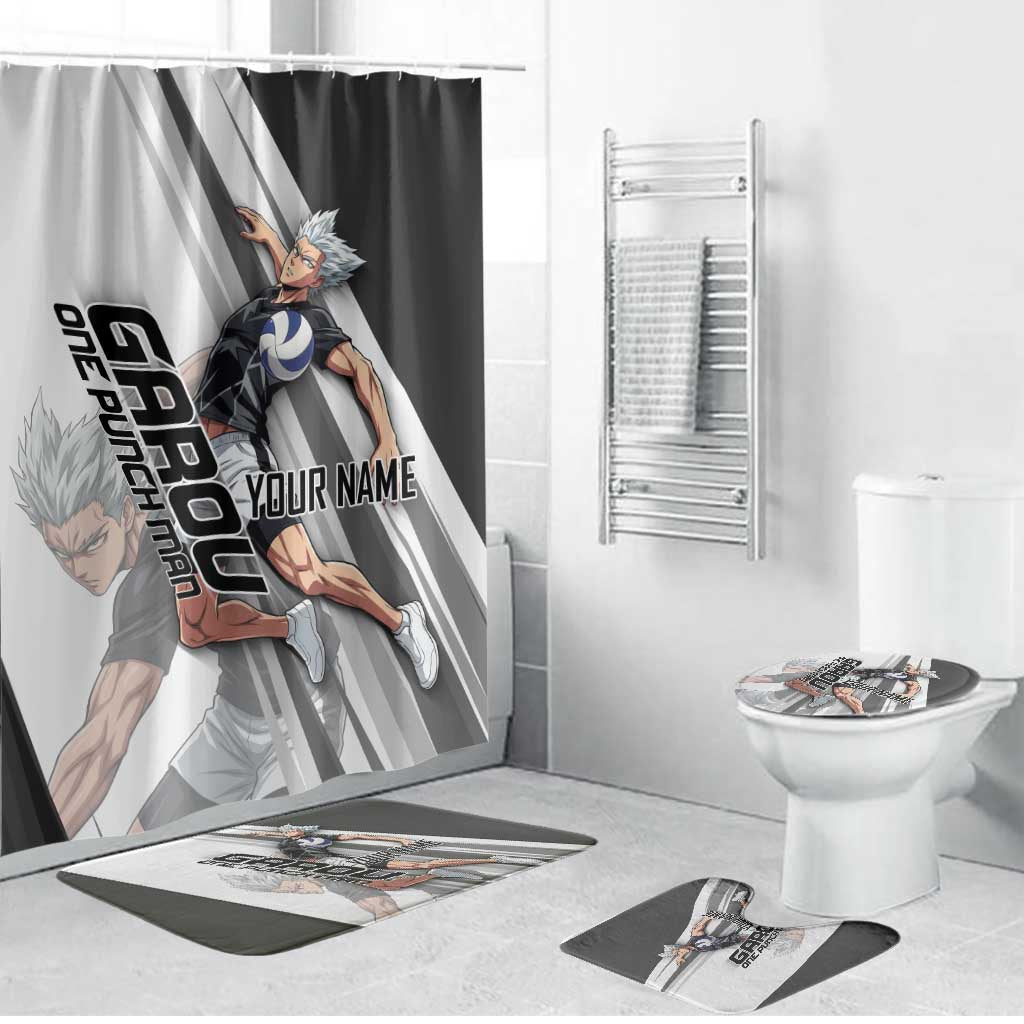 Personalized Garou Volleyball Action Design Bathroom Set with Monochrome Stripes and Dynamic Pose