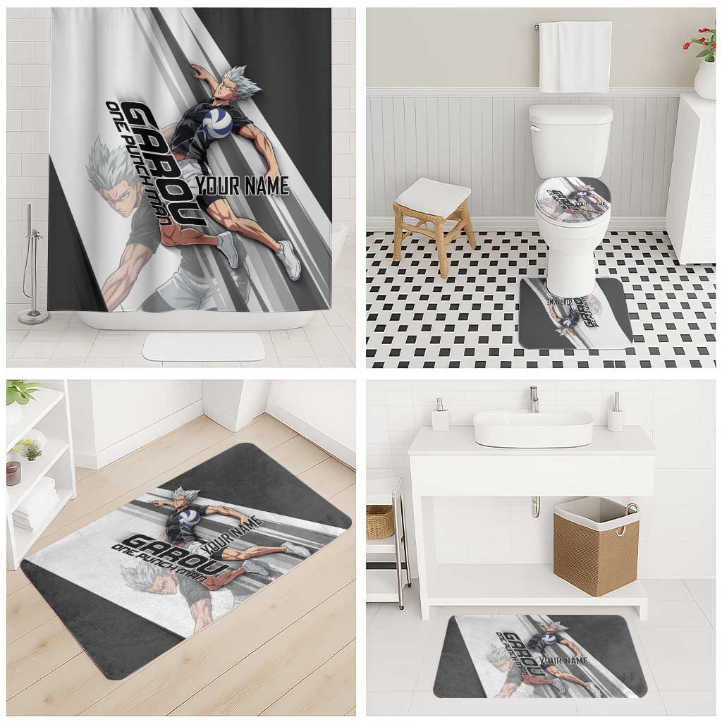 Personalized Garou Volleyball Action Design Bathroom Set with Monochrome Stripes and Dynamic Pose