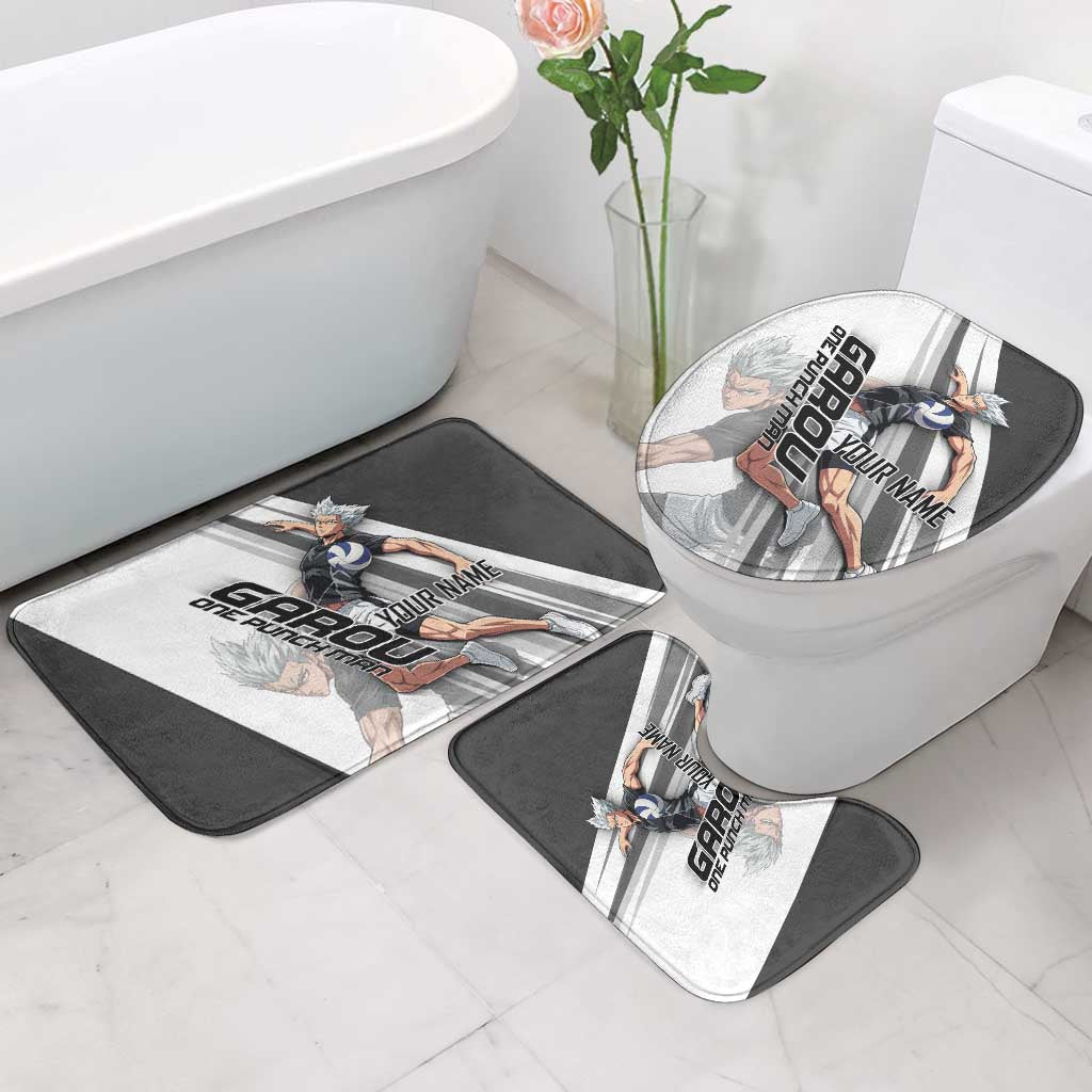 Personalized Garou Volleyball Action Design Bathroom Set with Monochrome Stripes and Dynamic Pose
