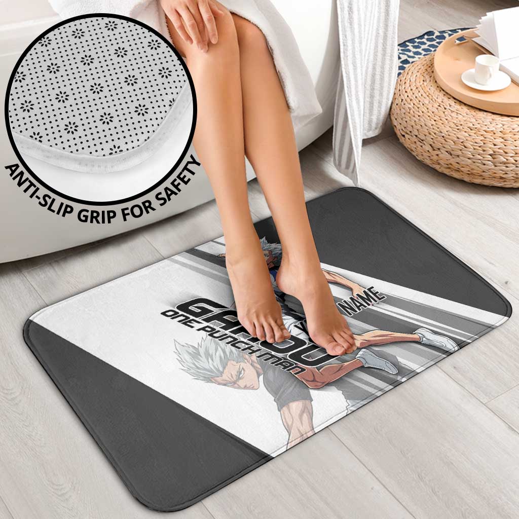 Personalized Garou Volleyball Action Design Bathroom Set with Monochrome Stripes and Dynamic Pose