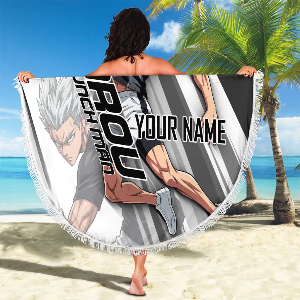 Personalized Garou Volleyball Action Design Beach Blanket with Monochrome Stripes and Dynamic Pose