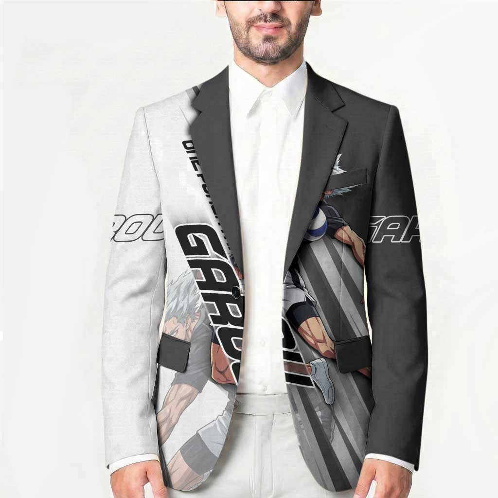 Personalized Garou Volleyball Action Design Blazer with Monochrome Stripes and Dynamic Pose