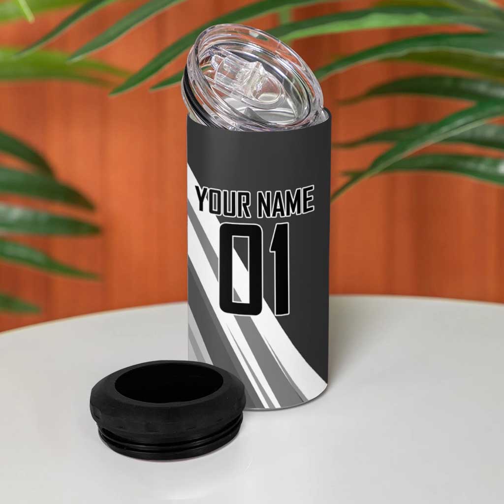 Personalized Garou Volleyball Action Design 4 in 1 Can Cooler Tumbler with Monochrome Stripes and Dynamic Pose