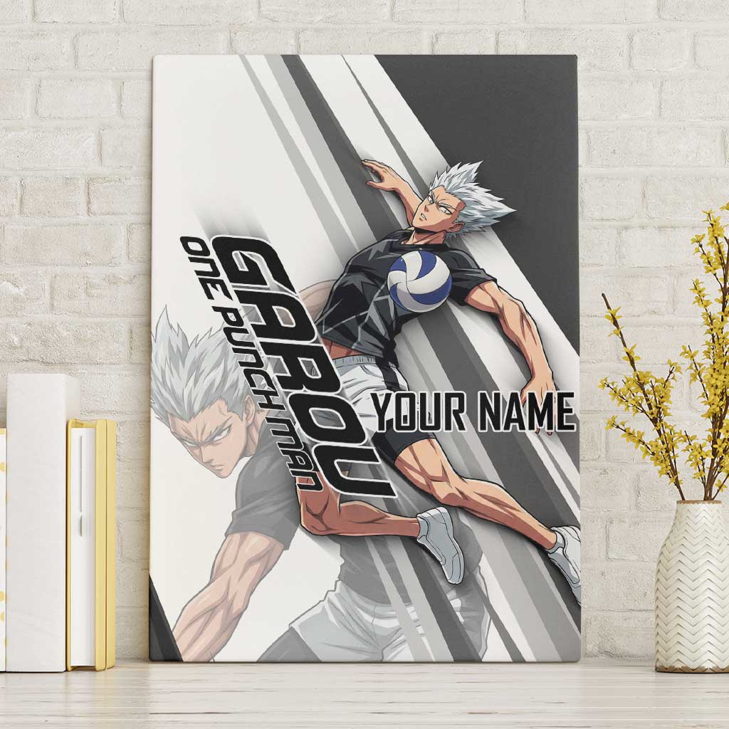 Personalized Garou Volleyball Action Design Canvas Wall Art with Monochrome Stripes and Dynamic Pose
