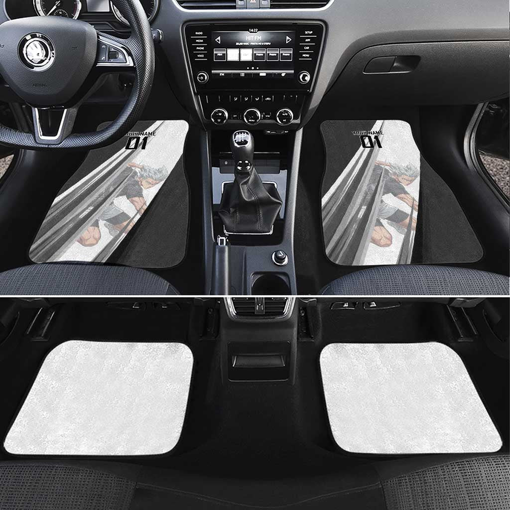Personalized Garou Volleyball Action Design Car Mats with Monochrome Stripes and Dynamic Pose