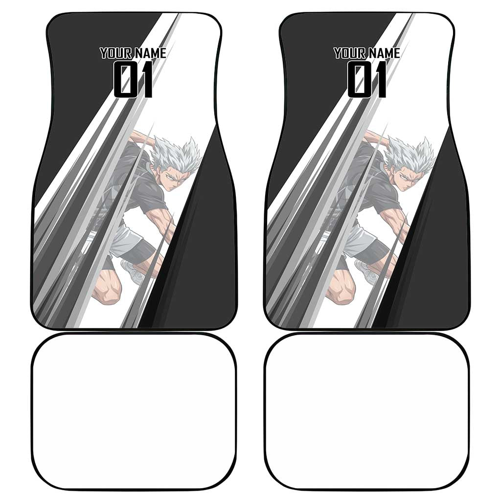 Personalized Garou Volleyball Action Design Car Mats with Monochrome Stripes and Dynamic Pose