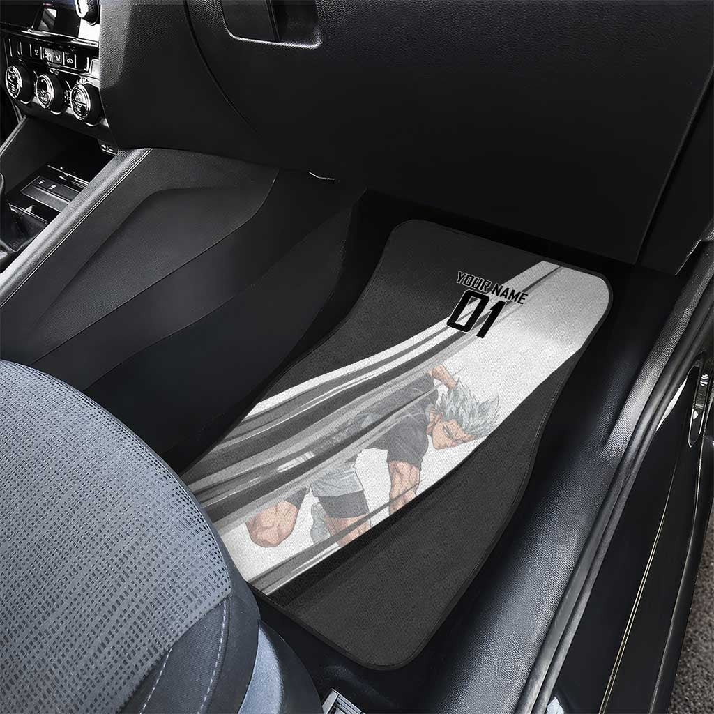 Personalized Garou Volleyball Action Design Car Mats with Monochrome Stripes and Dynamic Pose