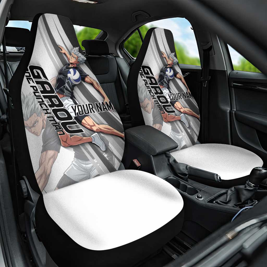 Personalized Garou Volleyball Action Design Car Seat Cover with Monochrome Stripes and Dynamic Pose