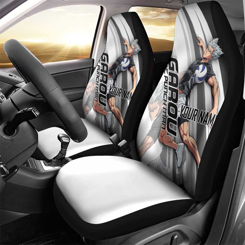 Personalized Garou Volleyball Action Design Car Seat Cover with Monochrome Stripes and Dynamic Pose