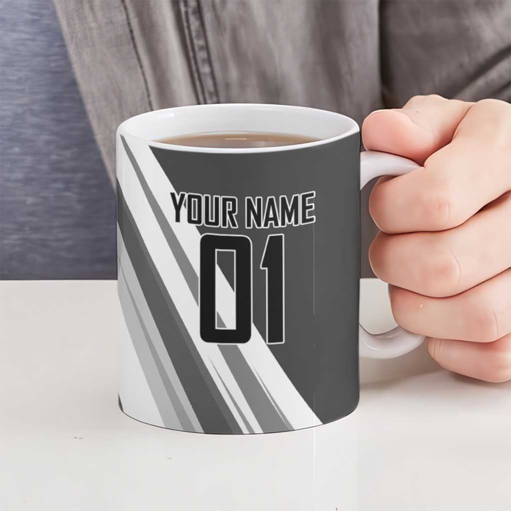 Personalized Garou Volleyball Action Design Ceramic Mug with Monochrome Stripes and Dynamic Pose