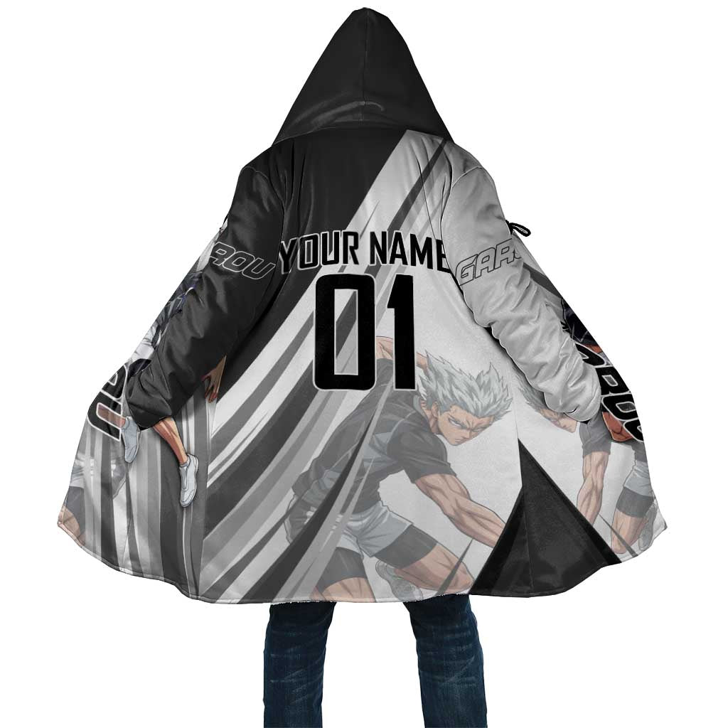 Personalized Garou Volleyball Action Design Cloak with Monochrome Stripes and Dynamic Pose