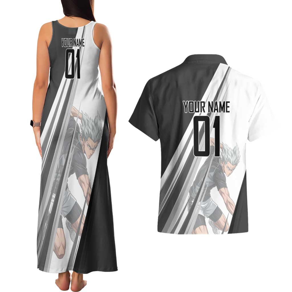 Personalized Garou Volleyball Action Design Couples Matching Tank Maxi Dress and Hawaiian Shirt with Monochrome Stripes and Dynamic Pose