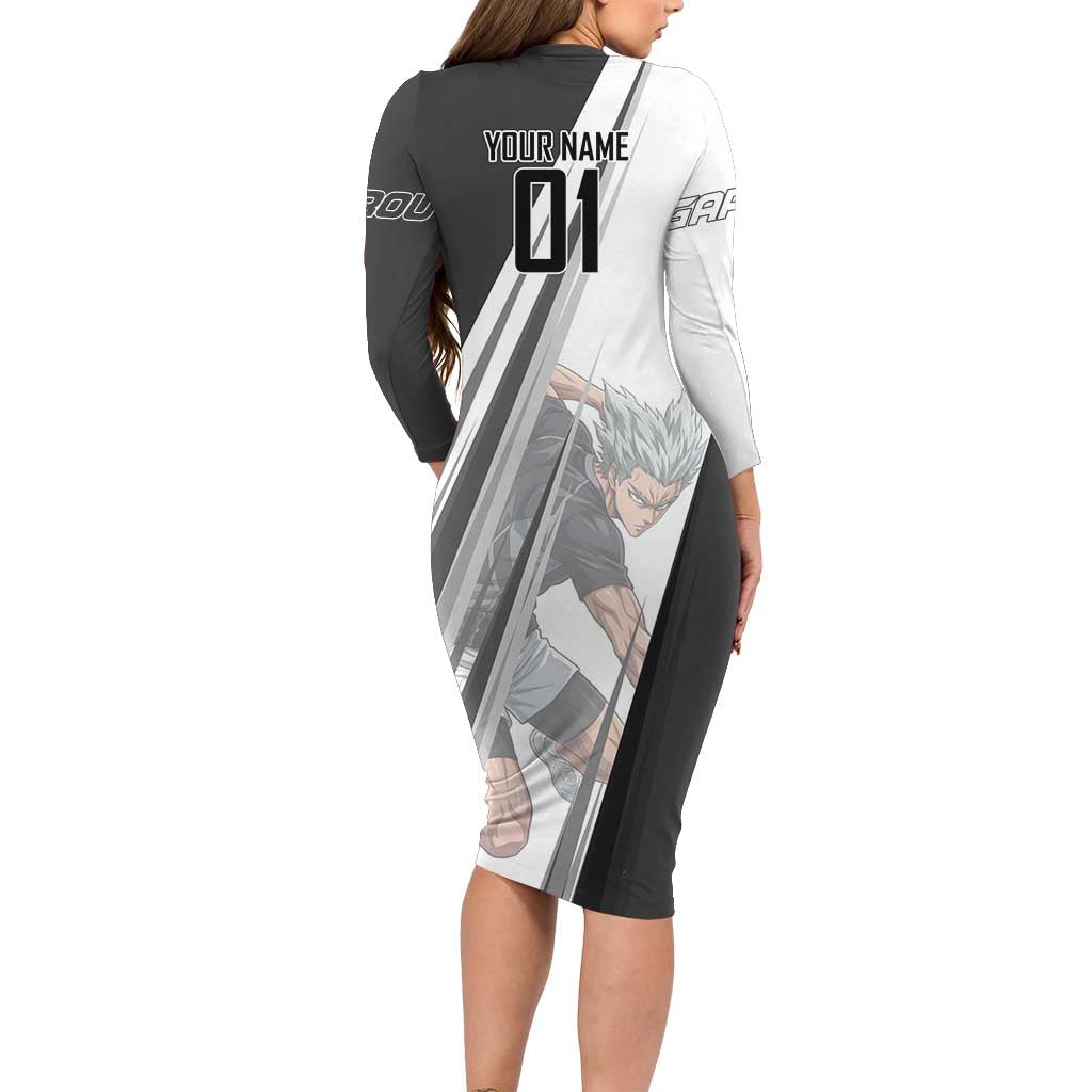 Personalized Garou Volleyball Action Design Family Matching Long Sleeve Bodycon Dress and Hawaiian Shirt with Monochrome Stripes and Dynamic Pose