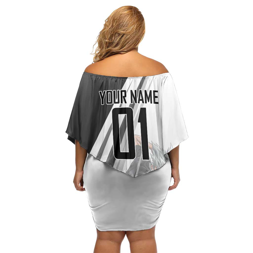 Personalized Garou Volleyball Action Design Family Matching Off Shoulder Short Dress and Hawaiian Shirt with Monochrome Stripes and Dynamic Pose