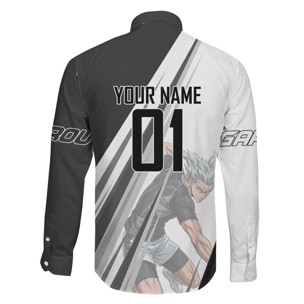Personalized Garou Volleyball Action Design Family Matching Summer Maxi Dress and Hawaiian Shirt with Monochrome Stripes and Dynamic Pose