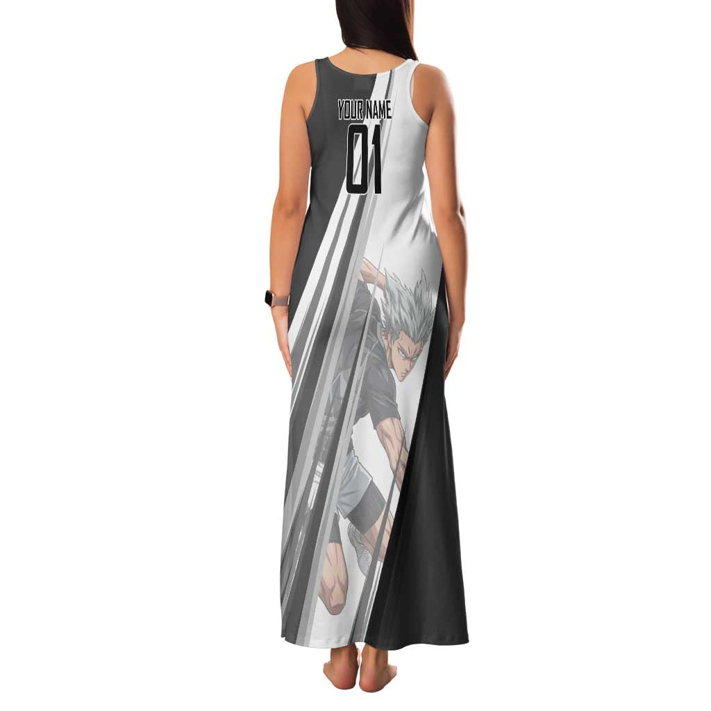 Personalized Garou Volleyball Action Design Family Matching Tank Maxi Dress and Hawaiian Shirt with Monochrome Stripes and Dynamic Pose
