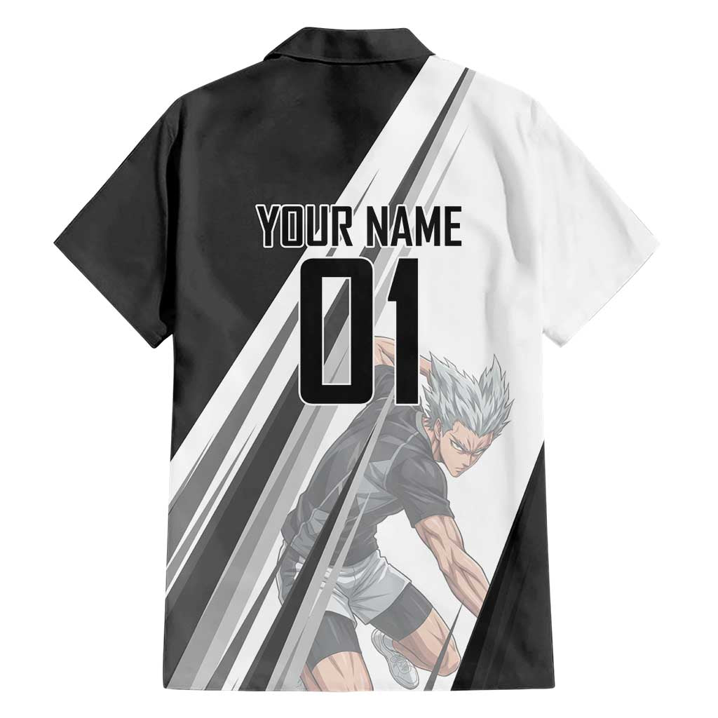 Personalized Garou Volleyball Action Design Hawaiian Shirt with Monochrome Stripes and Dynamic Pose