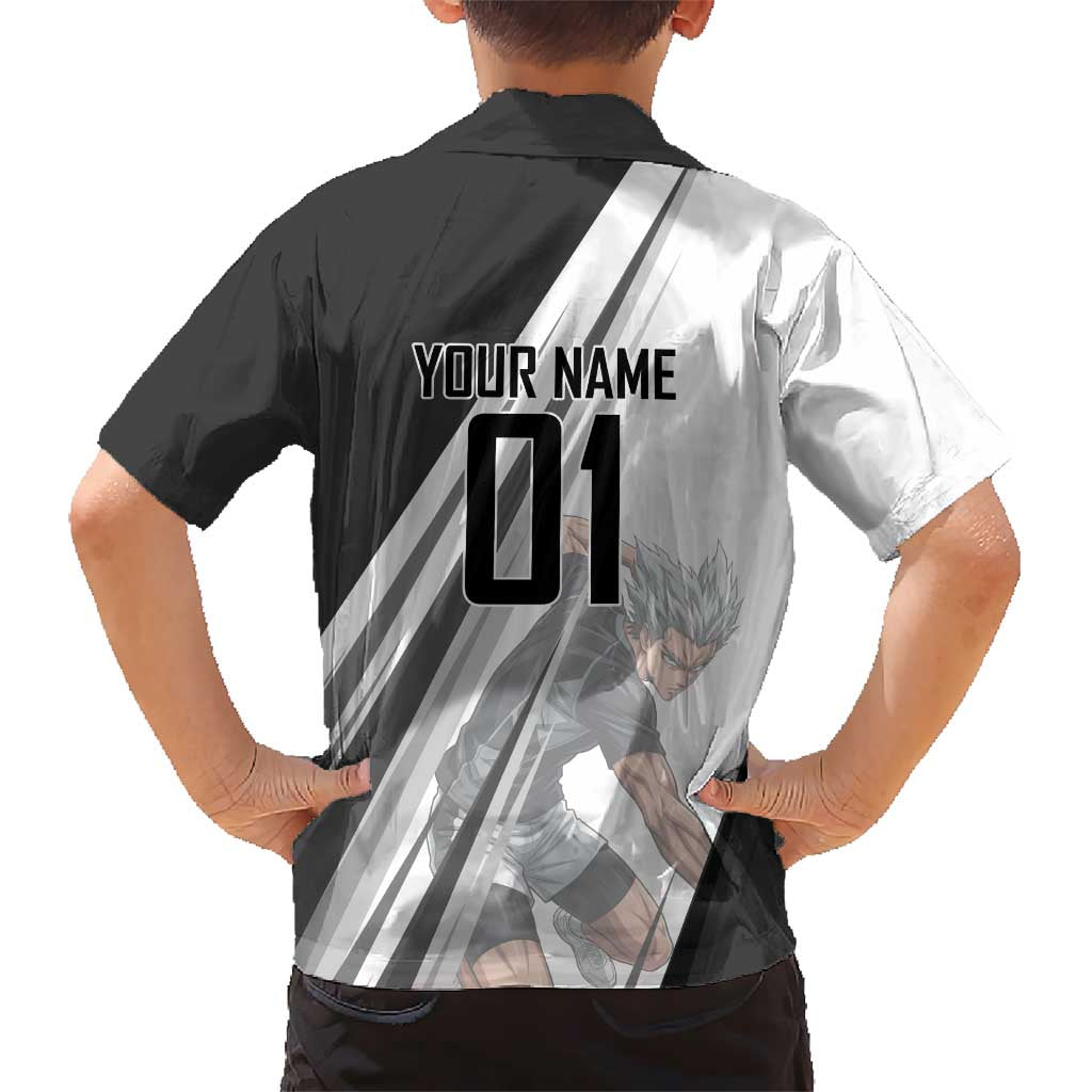Personalized Garou Volleyball Action Design Hawaiian Shirt with Monochrome Stripes and Dynamic Pose