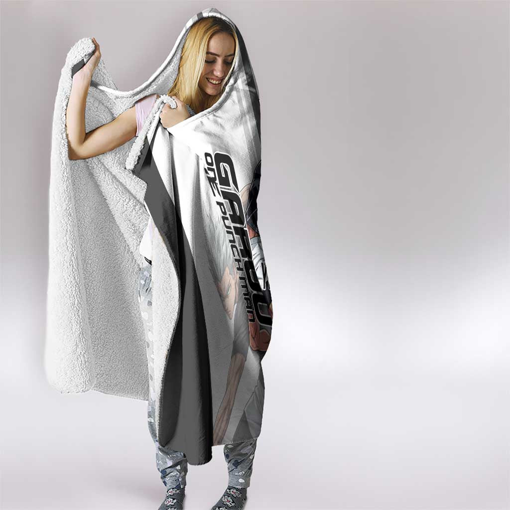 Personalized Garou Volleyball Action Design Hooded Blanket with Monochrome Stripes and Dynamic Pose