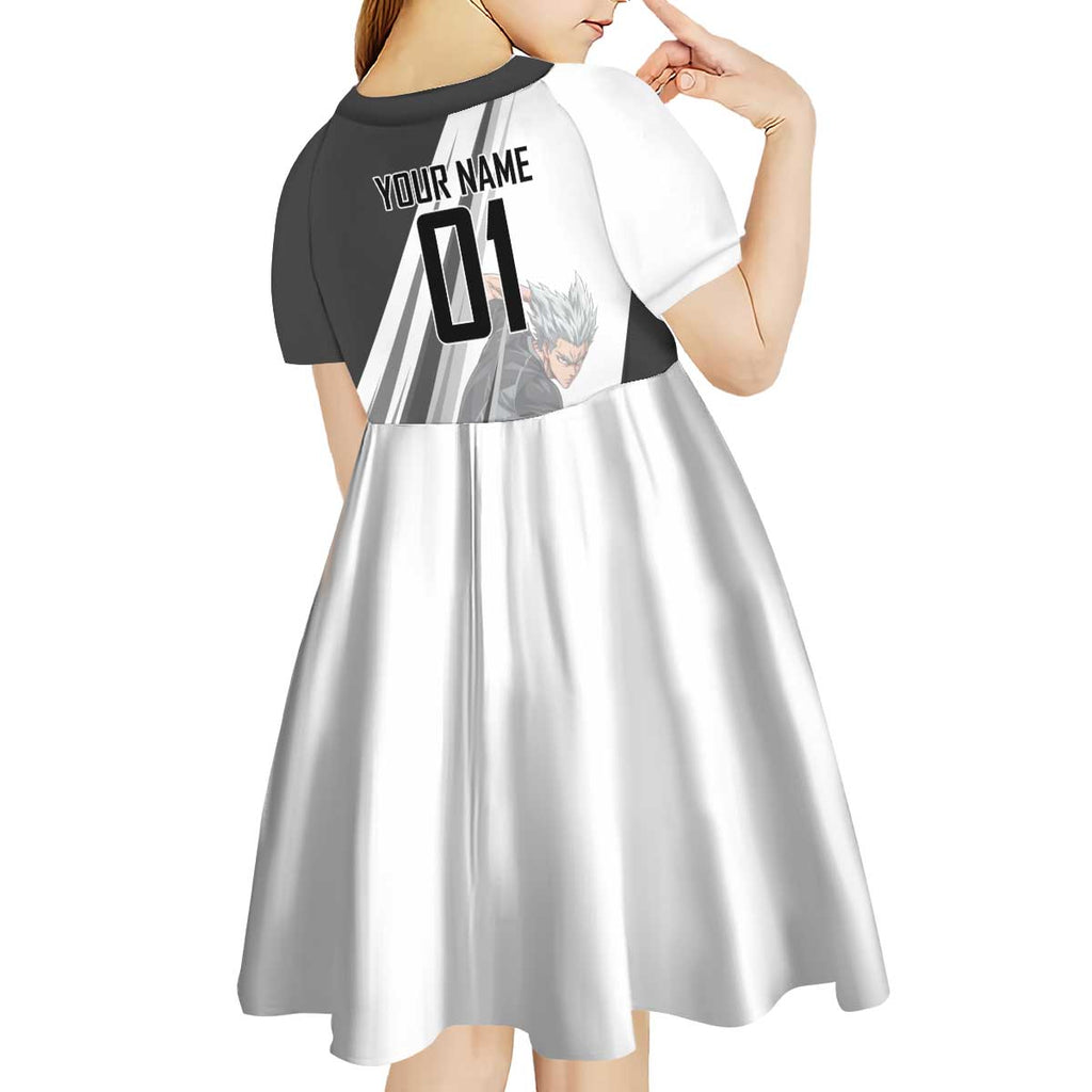 Personalized Garou Volleyball Action Design Kid Short Sleeve Dress with Monochrome Stripes and Dynamic Pose