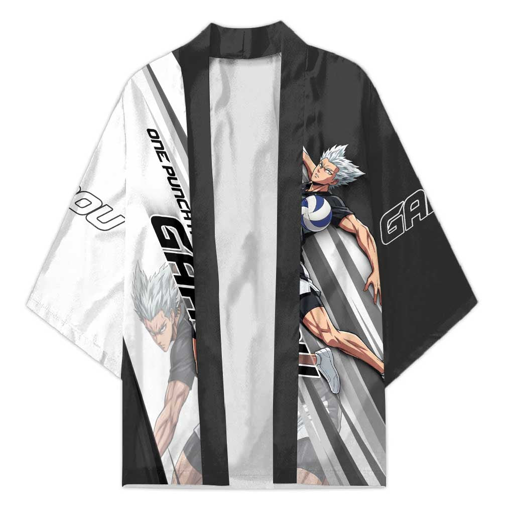 Personalized Garou Volleyball Action Design Kimono with Monochrome Stripes and Dynamic Pose