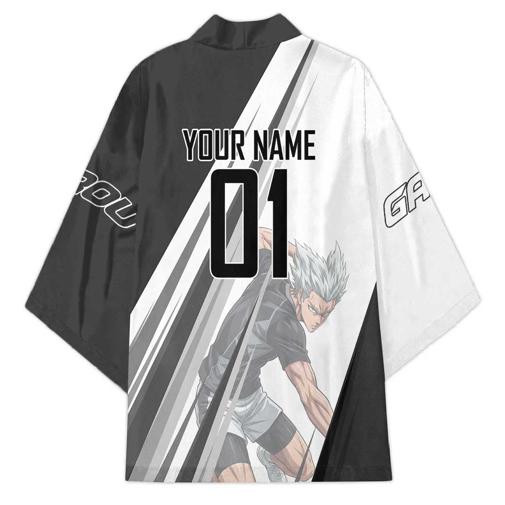 Personalized Garou Volleyball Action Design Kimono with Monochrome Stripes and Dynamic Pose