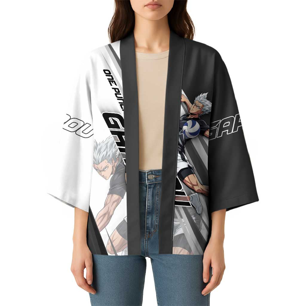 Personalized Garou Volleyball Action Design Kimono with Monochrome Stripes and Dynamic Pose