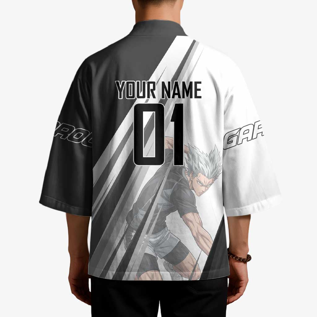 Personalized Garou Volleyball Action Design Kimono with Monochrome Stripes and Dynamic Pose
