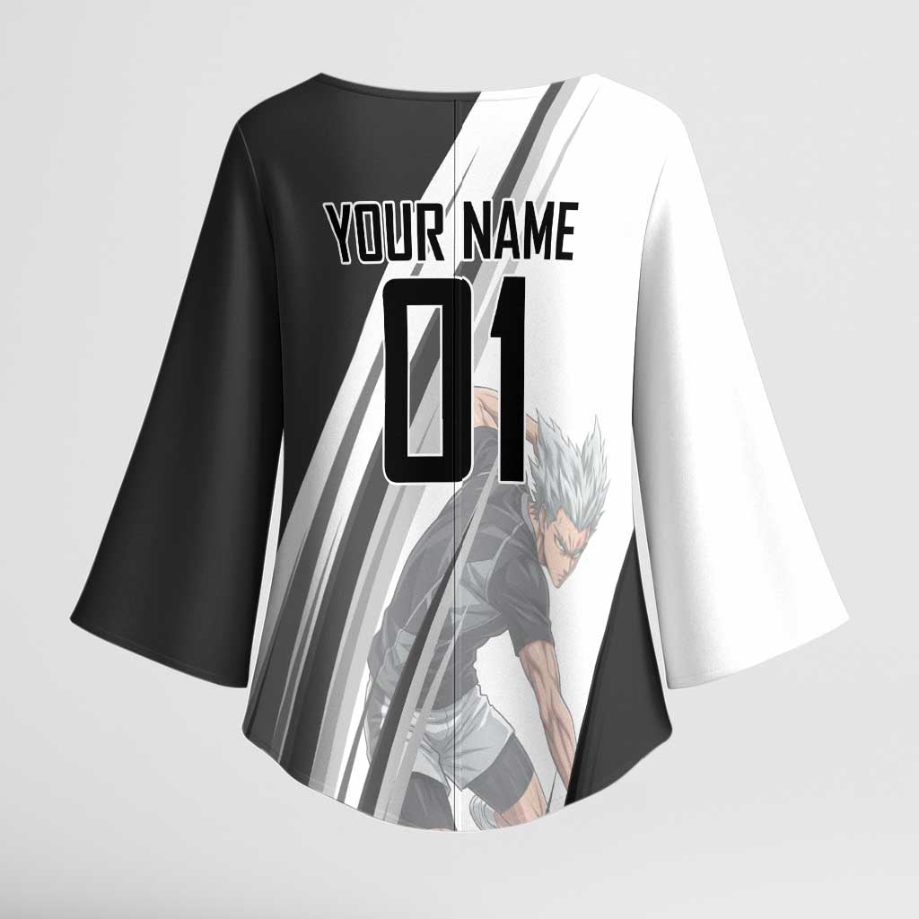 Personalized Garou Volleyball Action Design Kimono Sleeve Blouse with Monochrome Stripes and Dynamic Pose
