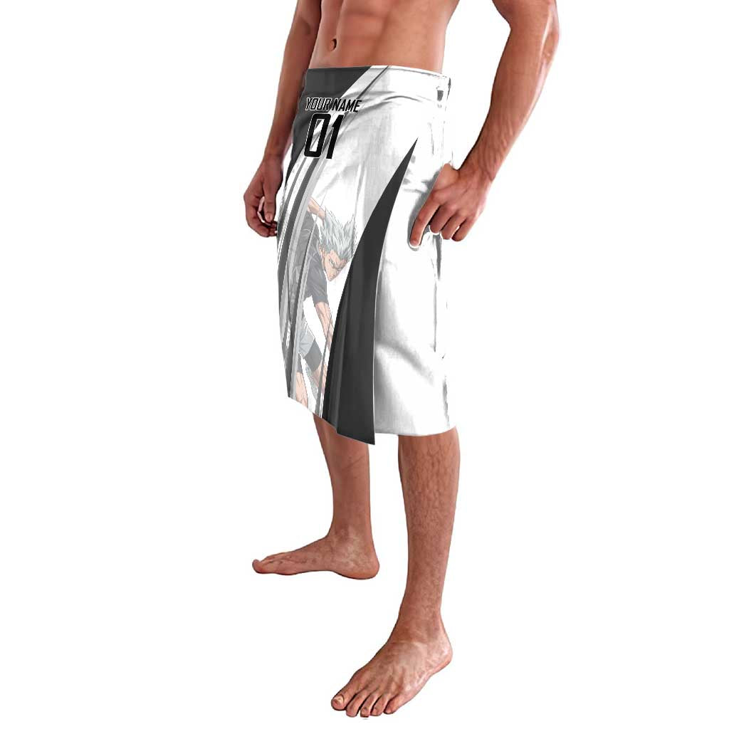 Personalized Garou Volleyball Action Design Lavalava with Monochrome Stripes and Dynamic Pose