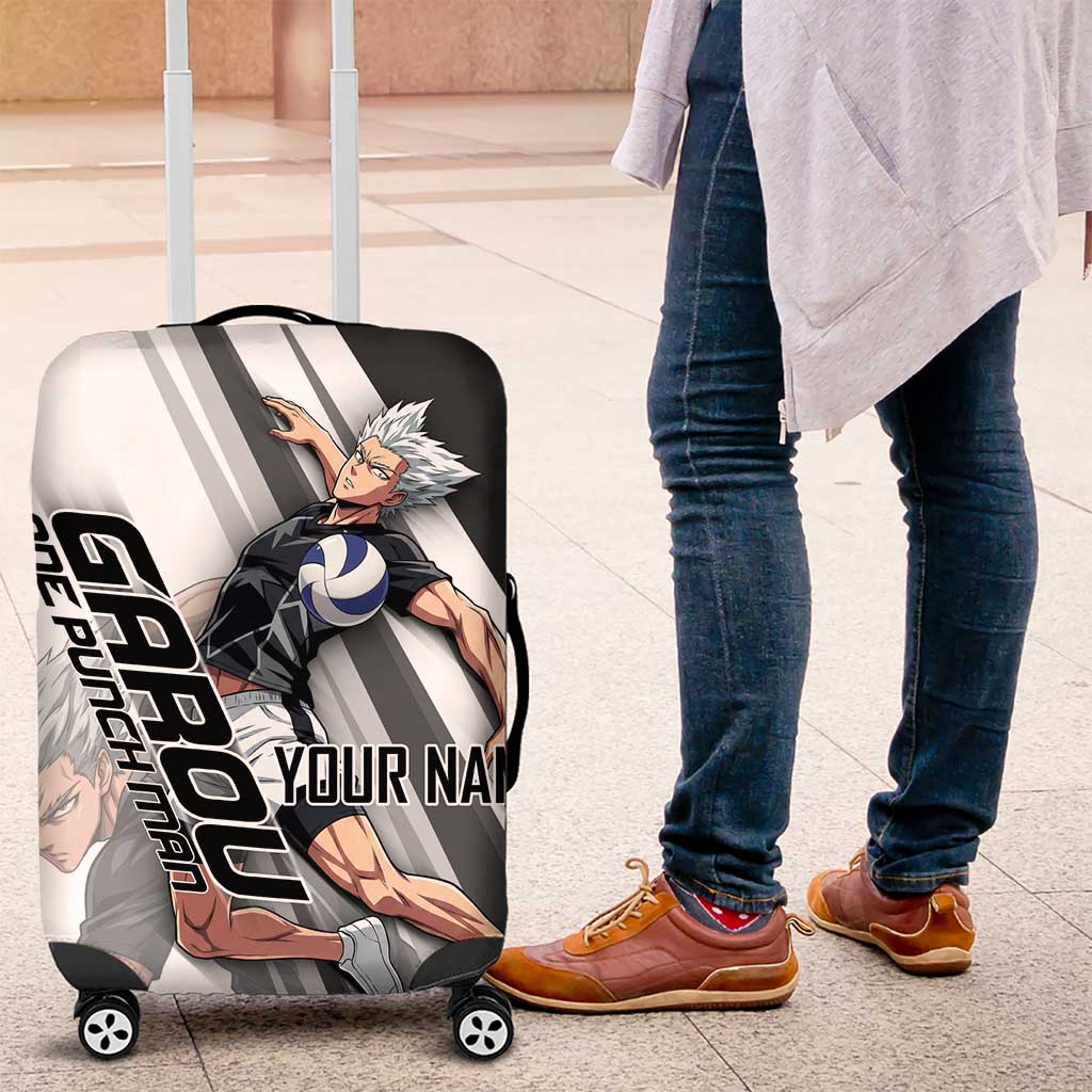 Personalized Garou Volleyball Action Design Luggage Cover with Monochrome Stripes and Dynamic Pose