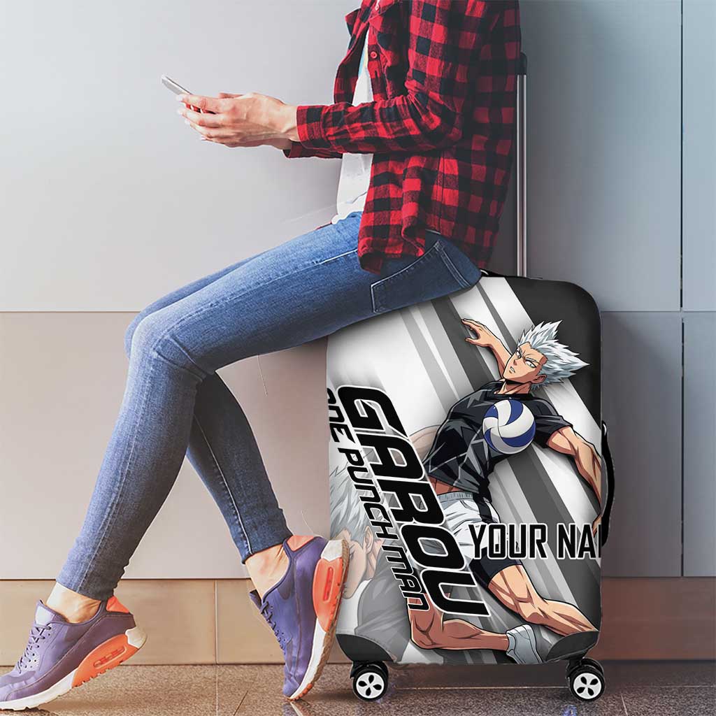 Personalized Garou Volleyball Action Design Luggage Cover with Monochrome Stripes and Dynamic Pose