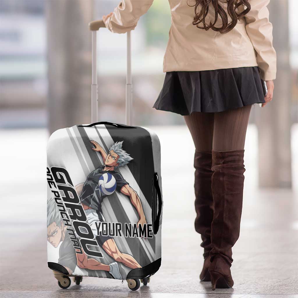 Personalized Garou Volleyball Action Design Luggage Cover with Monochrome Stripes and Dynamic Pose