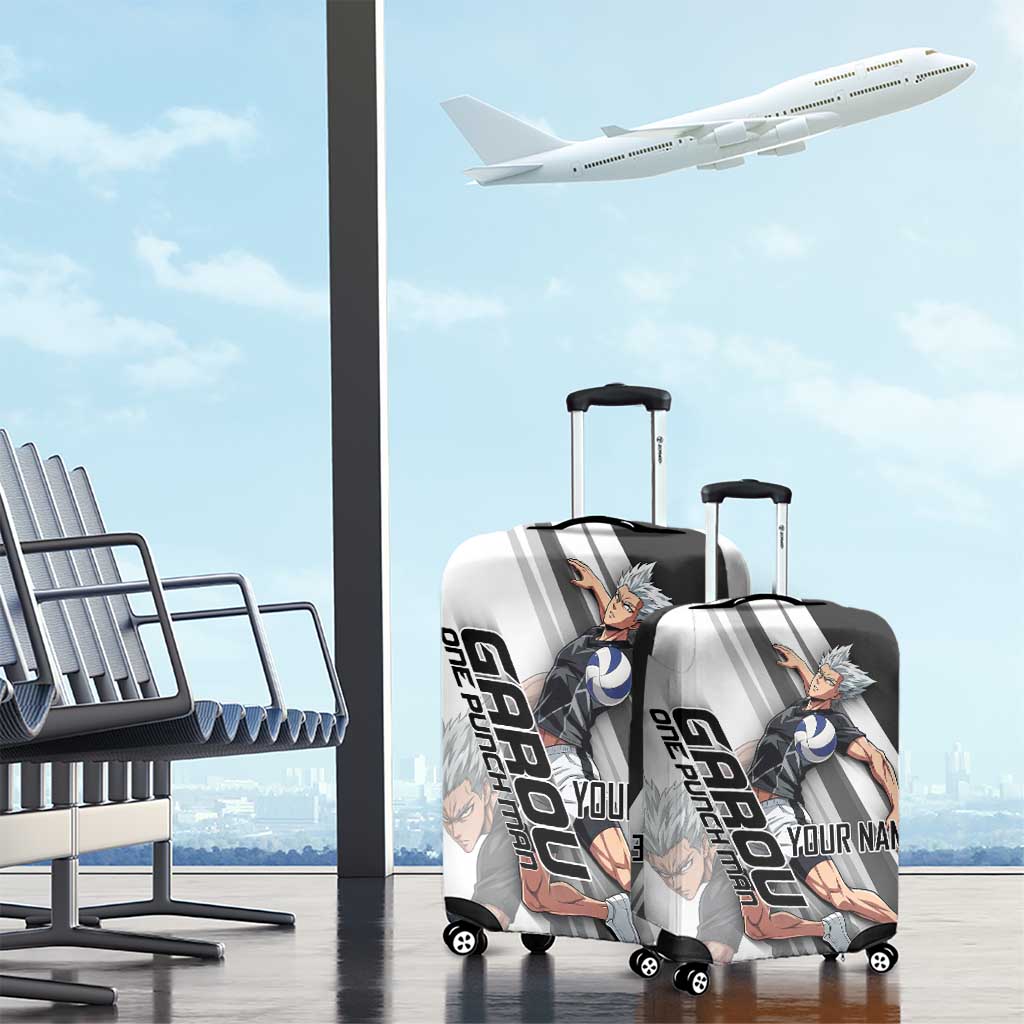 Personalized Garou Volleyball Action Design Luggage Cover with Monochrome Stripes and Dynamic Pose