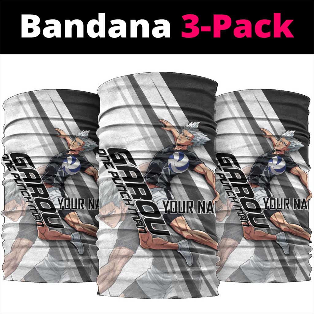 Personalized Garou Volleyball Action Design Neck Gaiter with Monochrome Stripes and Dynamic Pose
