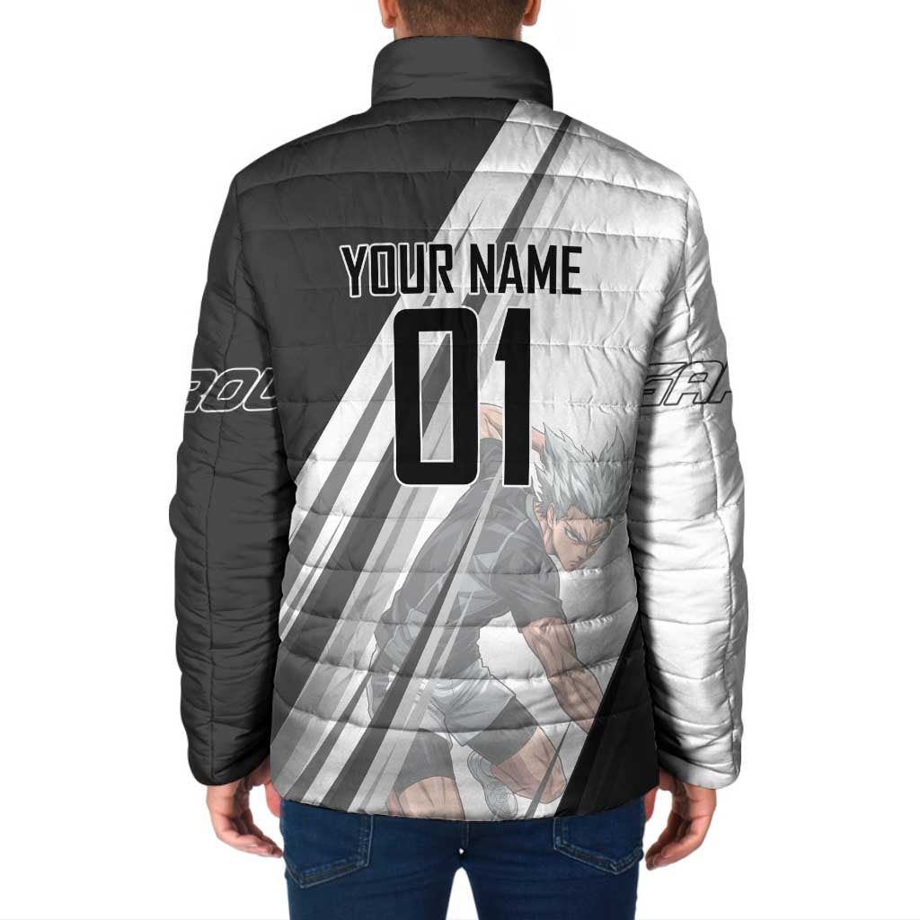 Personalized Garou Volleyball Action Design Padded Jacket with Monochrome Stripes and Dynamic Pose