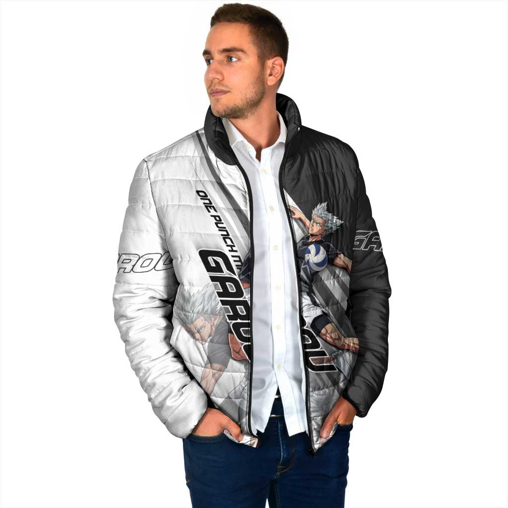 Personalized Garou Volleyball Action Design Padded Jacket with Monochrome Stripes and Dynamic Pose