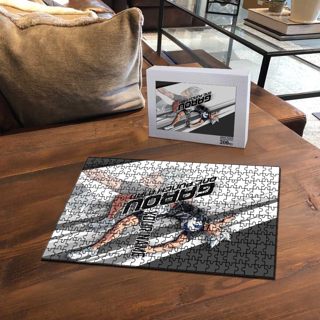 Personalized Garou Volleyball Action Design Puzzle with Monochrome Stripes and Dynamic Pose