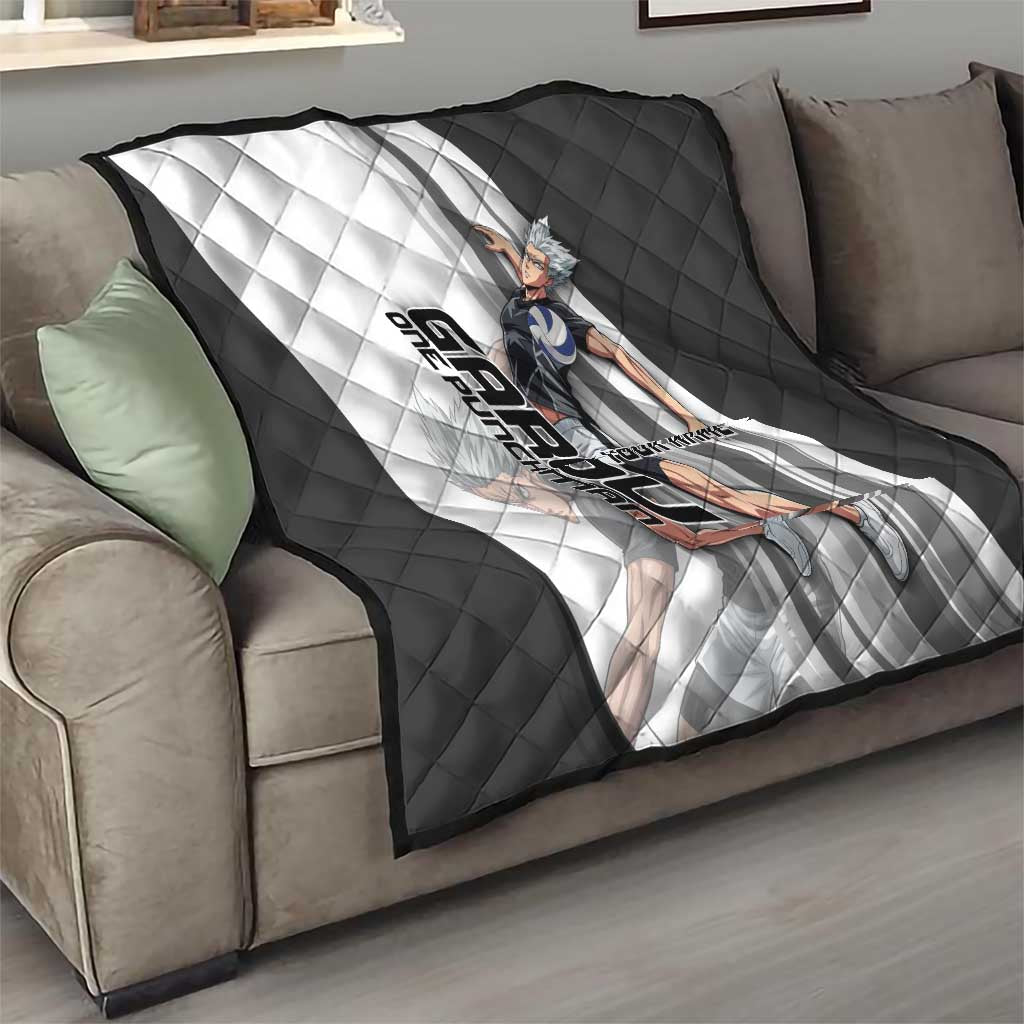 Personalized Garou Volleyball Action Design Quilt with Monochrome Stripes and Dynamic Pose